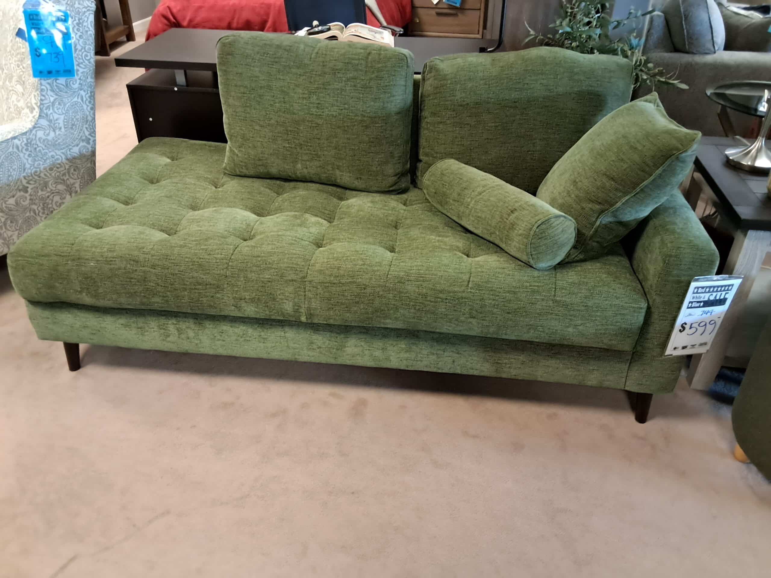 RAF Corner Chaise-Green With Two Back Pillows, One Arm Pillow, And One Bolster