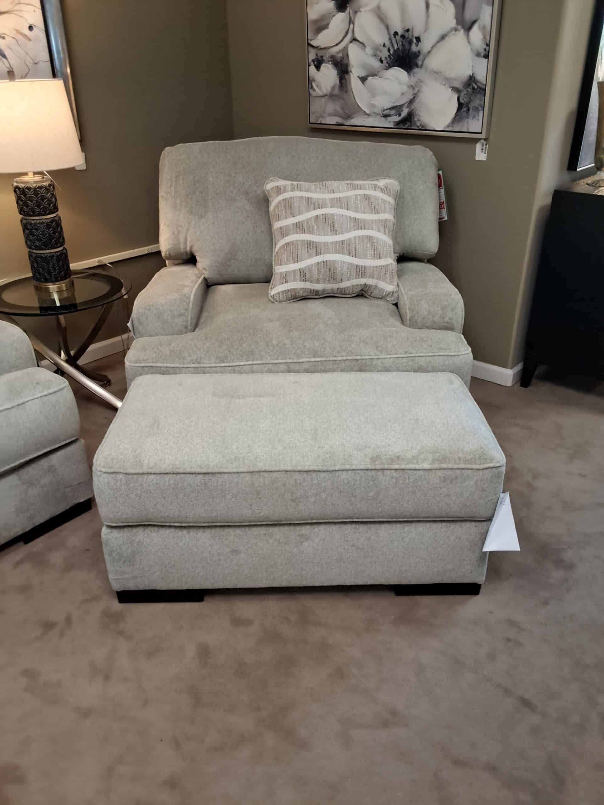 Chair and Ottoman-Taupe with Contrasting Pillow