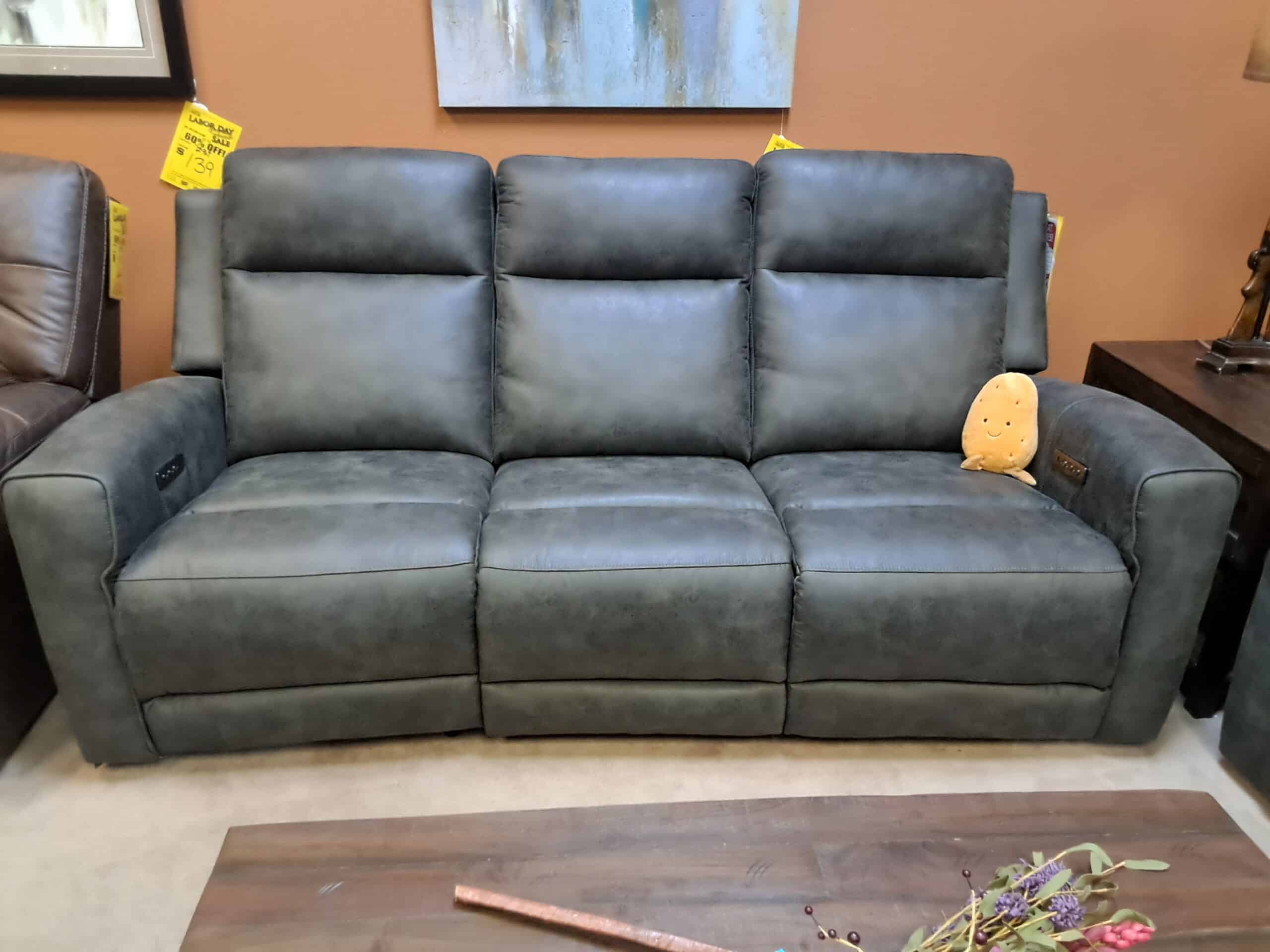 Power Double Reclining Sofa with Table-Granite Gray