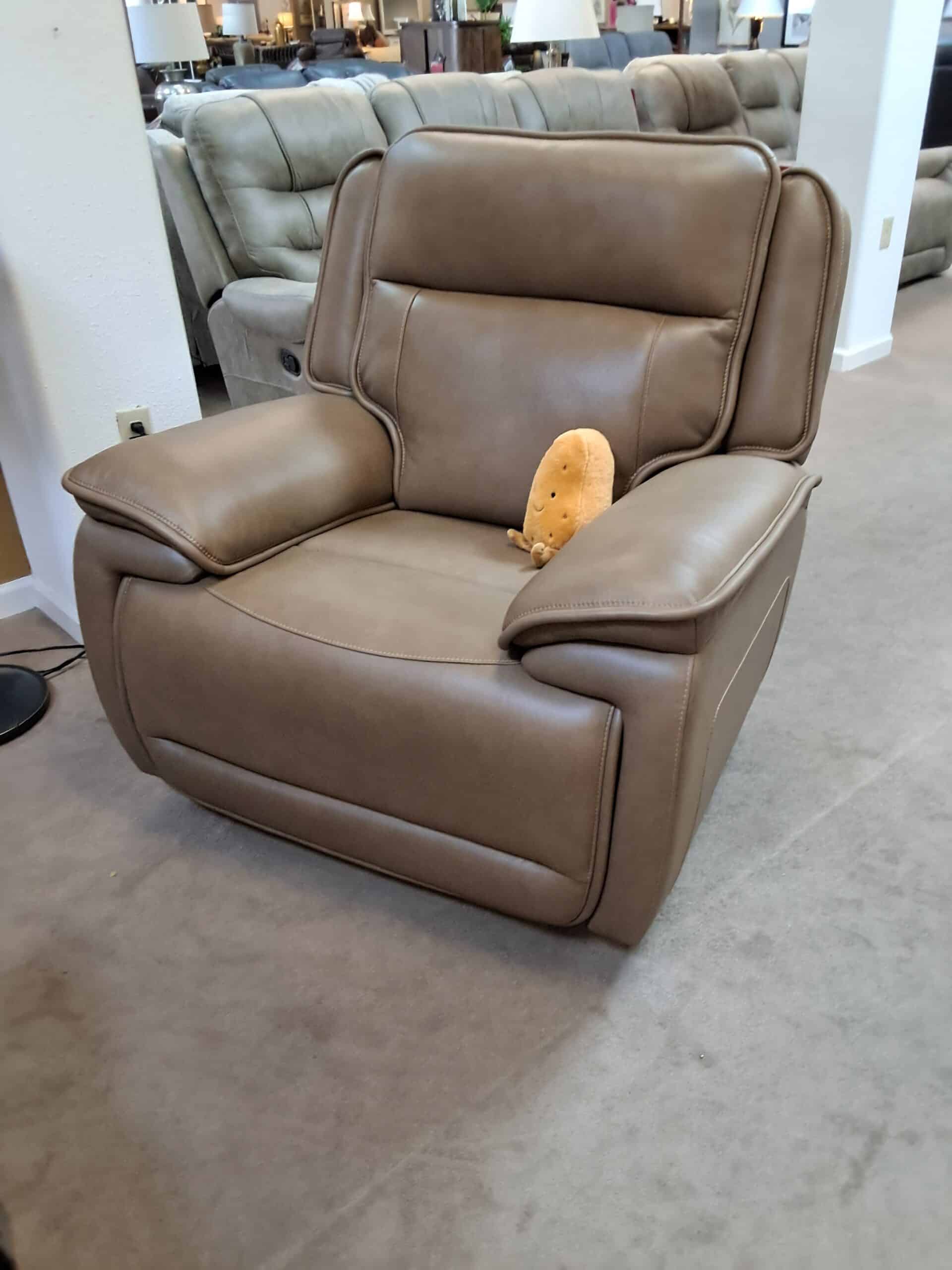 Power Recliner with Adjustable Headrest-Tan Leather Vinyl Match