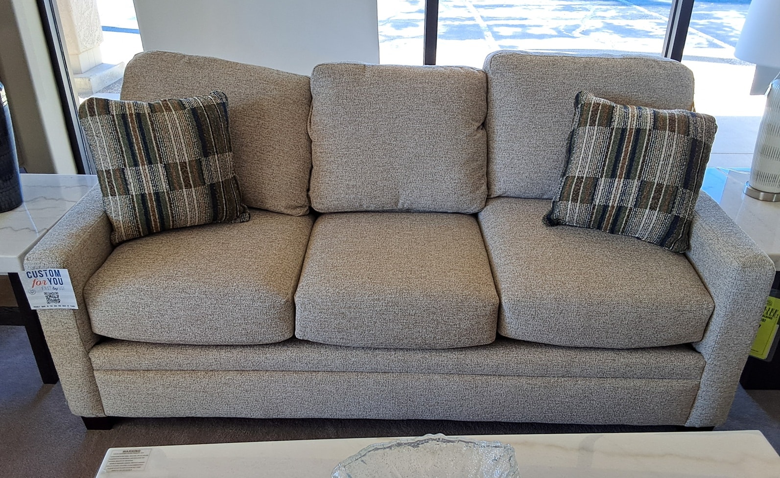 Sofa with Two Pillows-Tan “Live Smart” Available in Other Fabrics and Colors